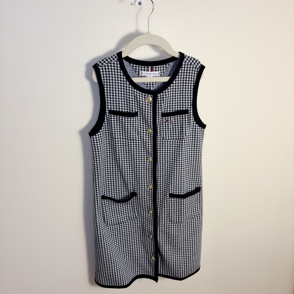 Tommy Hilfiger Dress Girls M 8-10 Black White Houndstooth Button Front Preppy - Picture 3 of 6